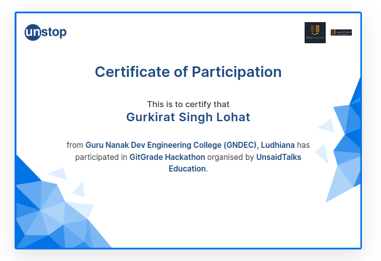 GitGrade Hackathon Certificate