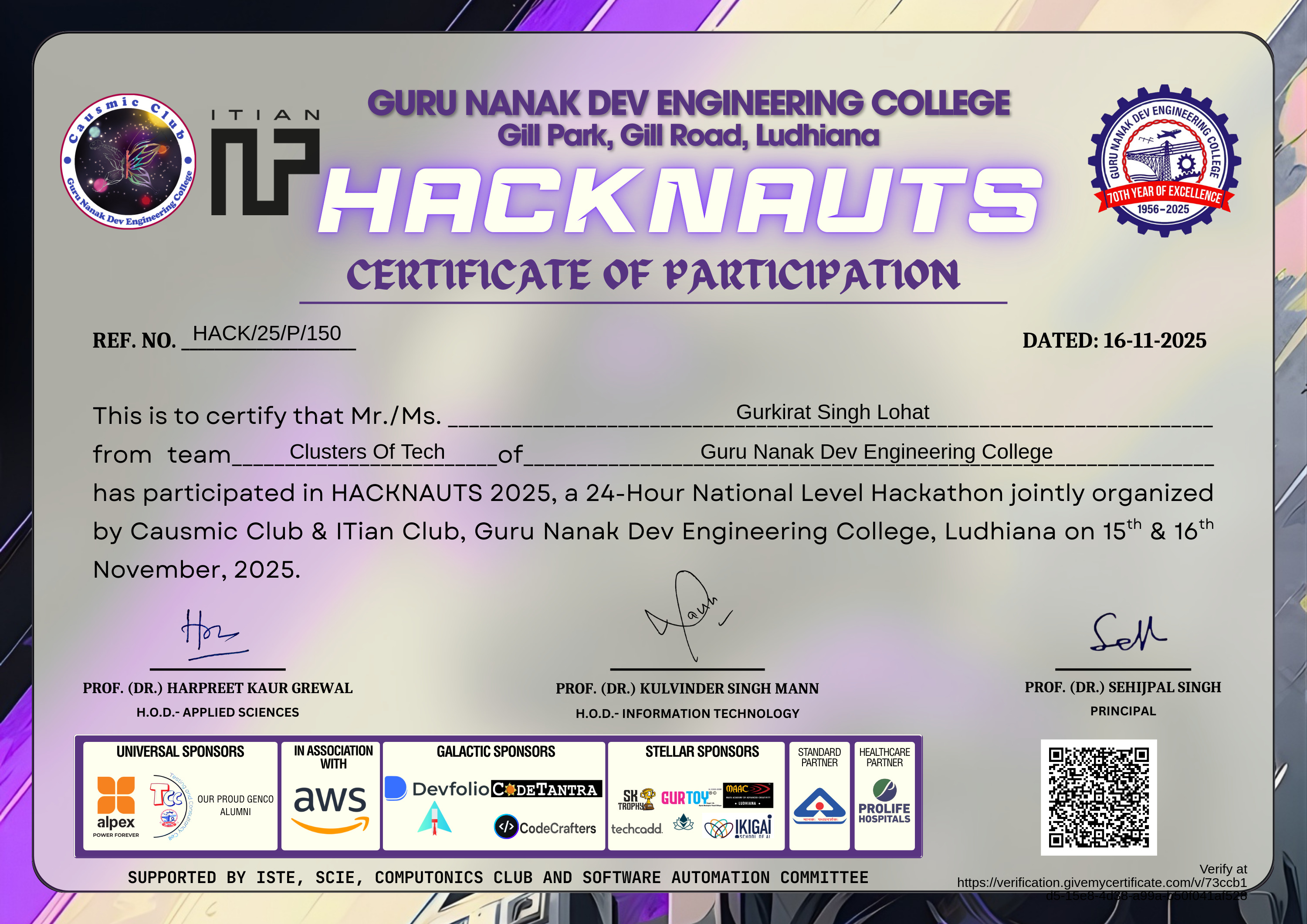 Hackanauts National Hackathon Certificate