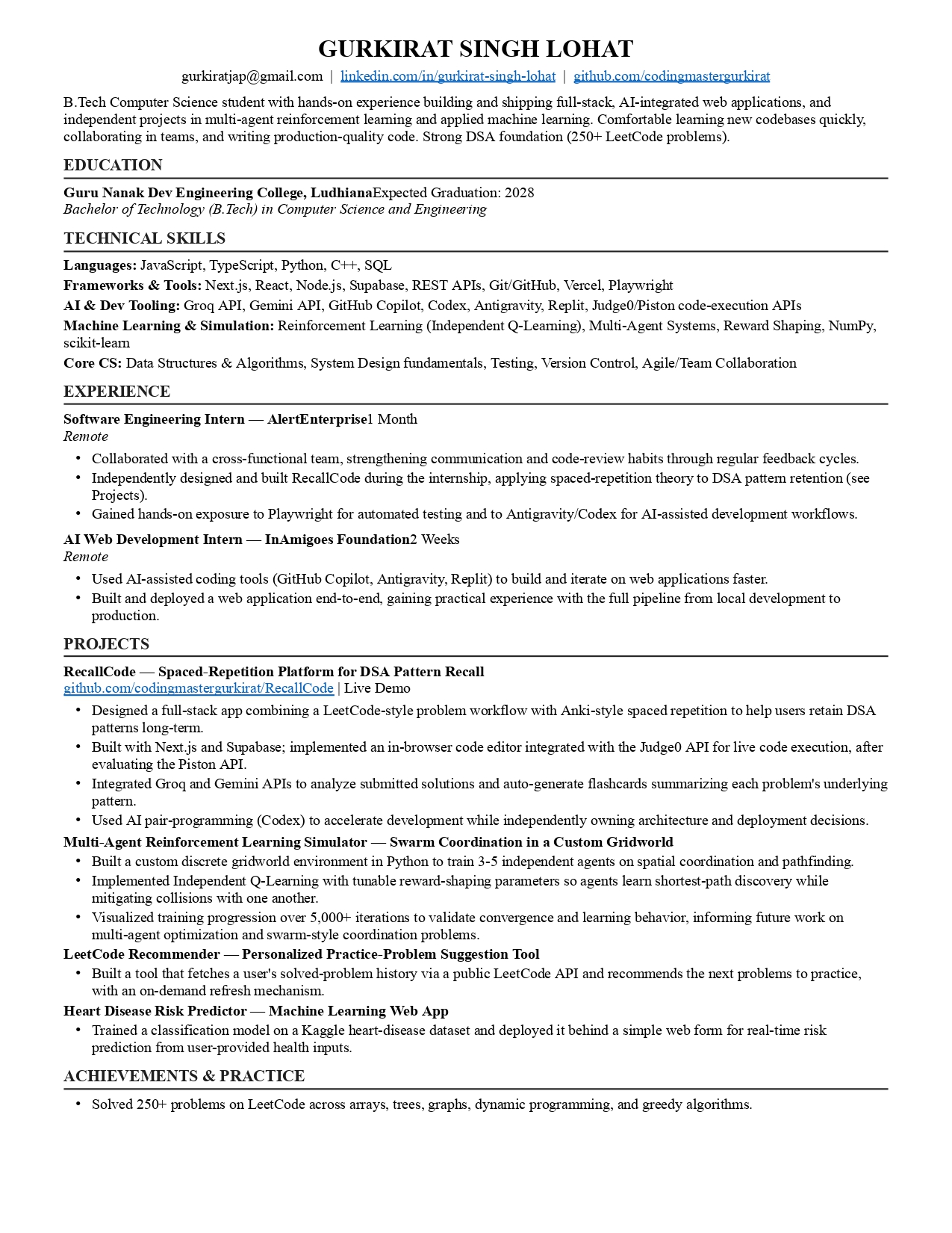 Gurkirat Singh Resume Preview